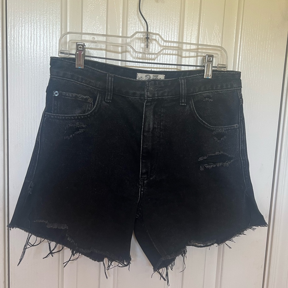 We The Free Black Distressed High-Rise Denim Shorts